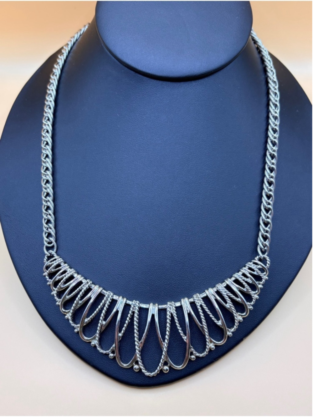 Avon Vintage Silver Tone Metal Bib Necklace